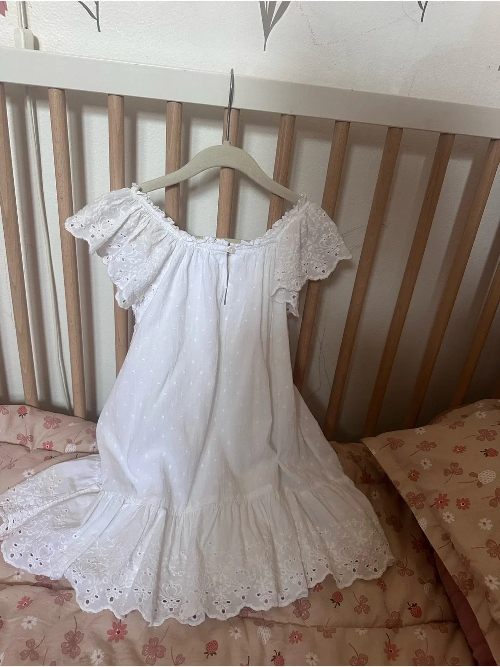 Zara White Eyelet Off-Shoulder Kids Dress
